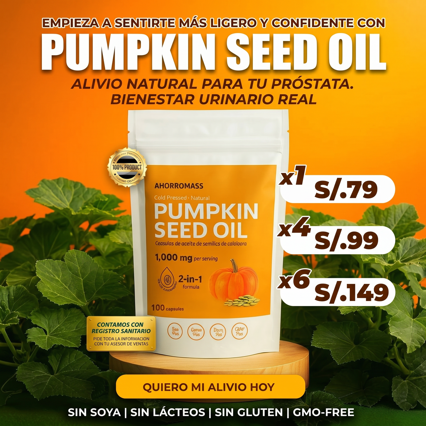 PUMPKIN SEED OIL - ELIMINA LAS MOLESTIAS AL ORINAR