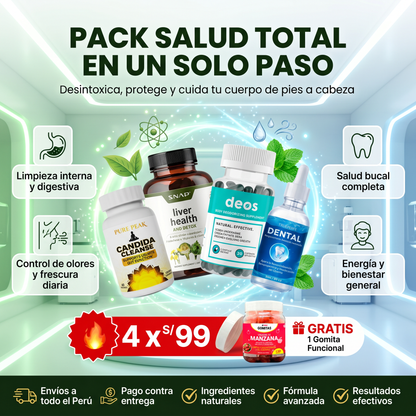 Pack salud total (candida, deos, liver, dental)+ regalo gomitas funcionales
