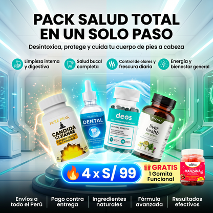 Pack salud total (candida, deos, liver, dental)+ regalo gomitas funcionales