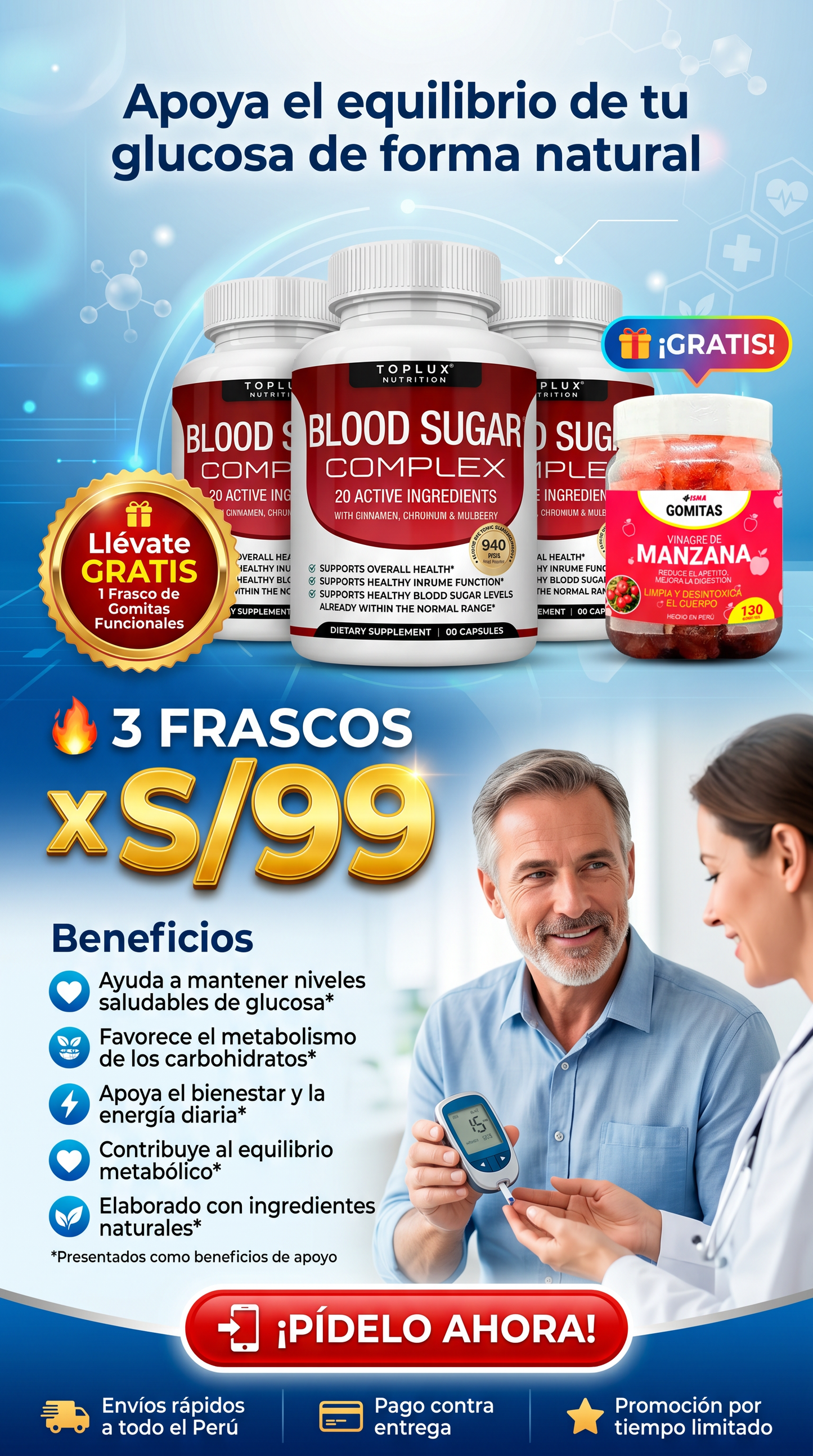 BLOOD SUGAR COMPLEX x 3 + gomitas funcionales