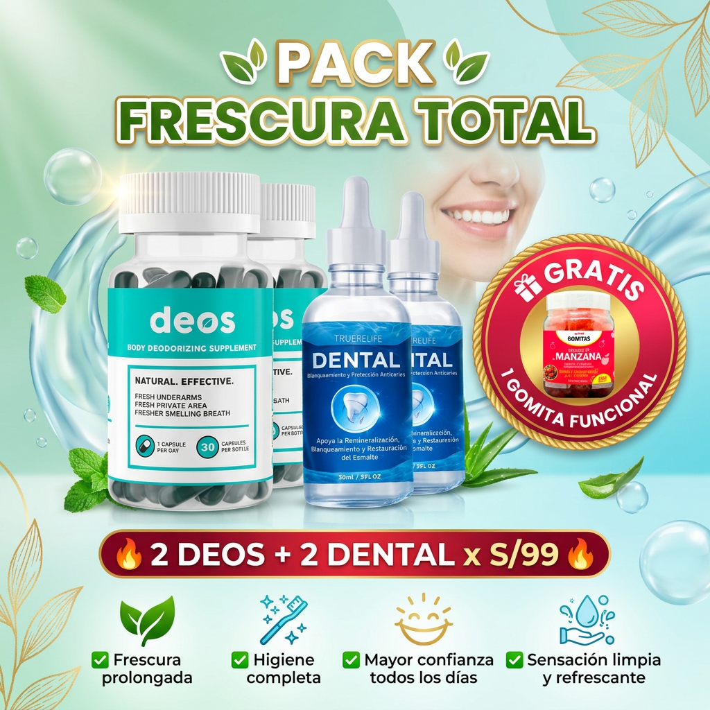 PACK FRESCURA TOTAL ( 2 deos + 2 dental)+ 1 🎁 Gomita funcional