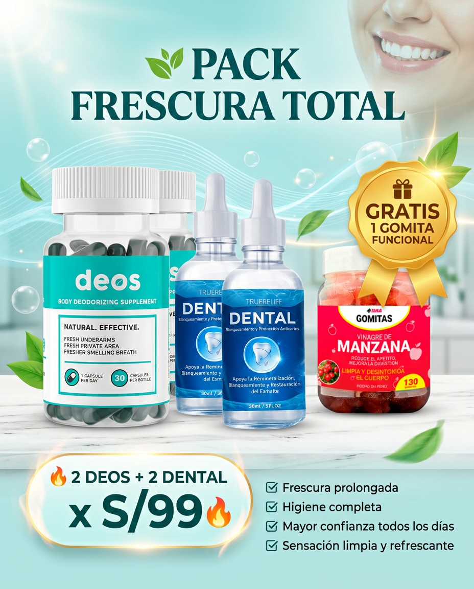 PACK FRESCURA TOTAL ( 2 deos + 2 dental)+ 1 🎁 Gomita funcional